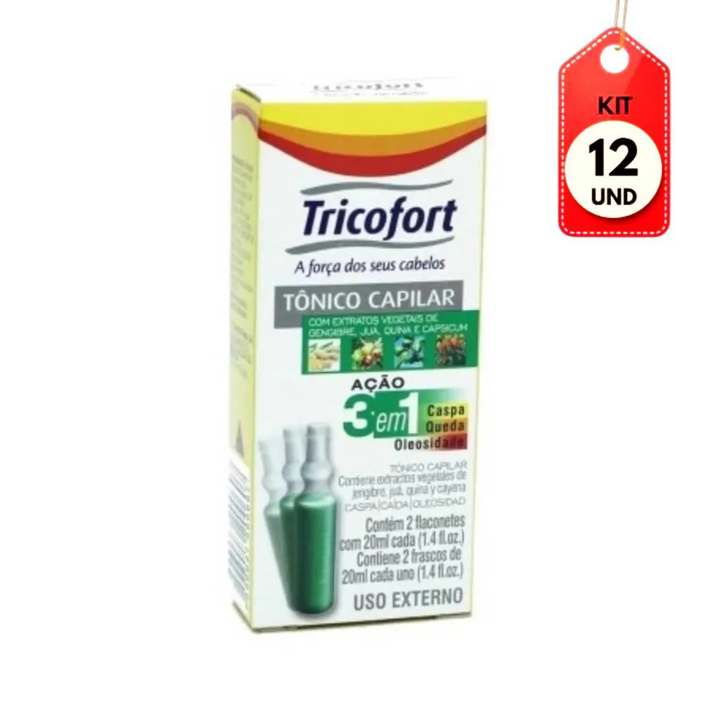 KIT C/12 TRICOFORT TôNICO CAPILAR AMPOLA 2X20ML