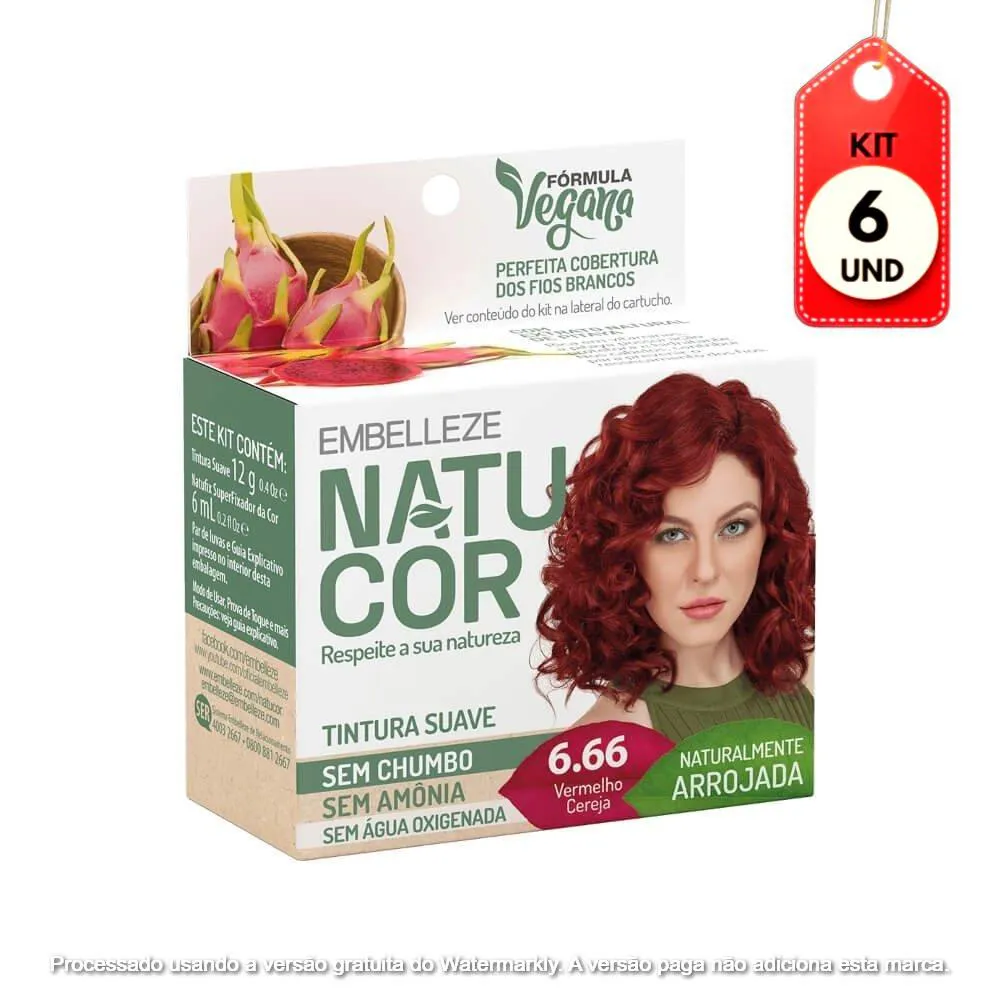 KIT C/06 NATUCOR COLORAçãO VERMELHO CEREJA 6.66