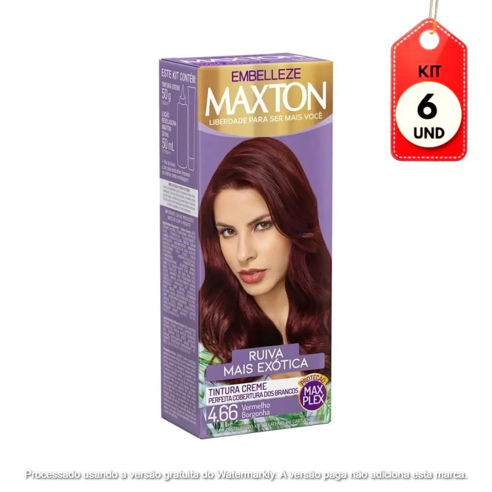 KIT C/06 MAXTON TINTA 4.66 VERMELHO BORGONHA