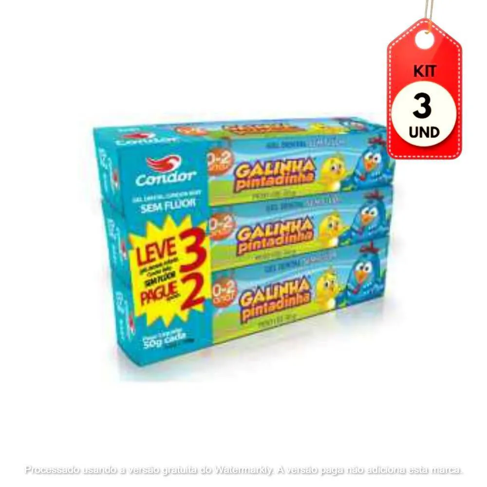 KIT C/03 CONDOR GALINHA PINTADINHA GEL DENTAL S/ FLúOR 3X50G