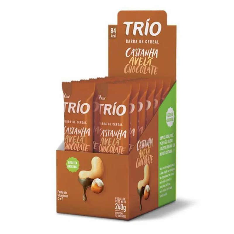 TRIO BARRA CEREAL TRADICIONAL CASTANHA AVELã E CHOCOLATE C/12