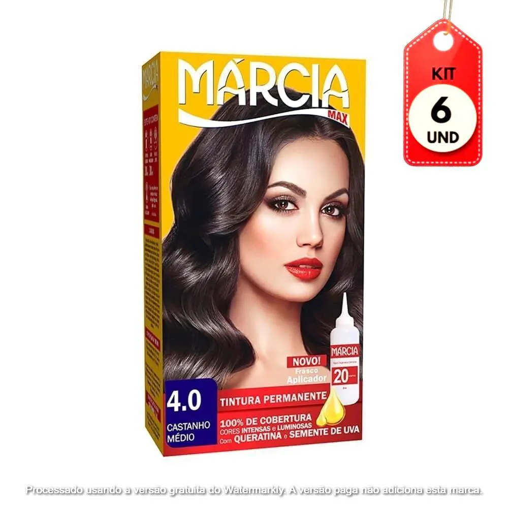 KIT C/06 MáRCIA TINTA 4.0 CASTANHO MéDIO 30ML