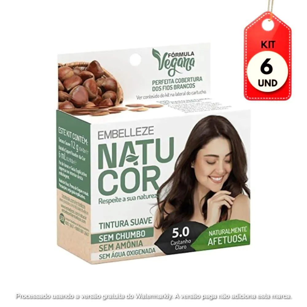 KIT C/06 NATUCOR TINTA 5.0 CASTANHO CLARO 12G