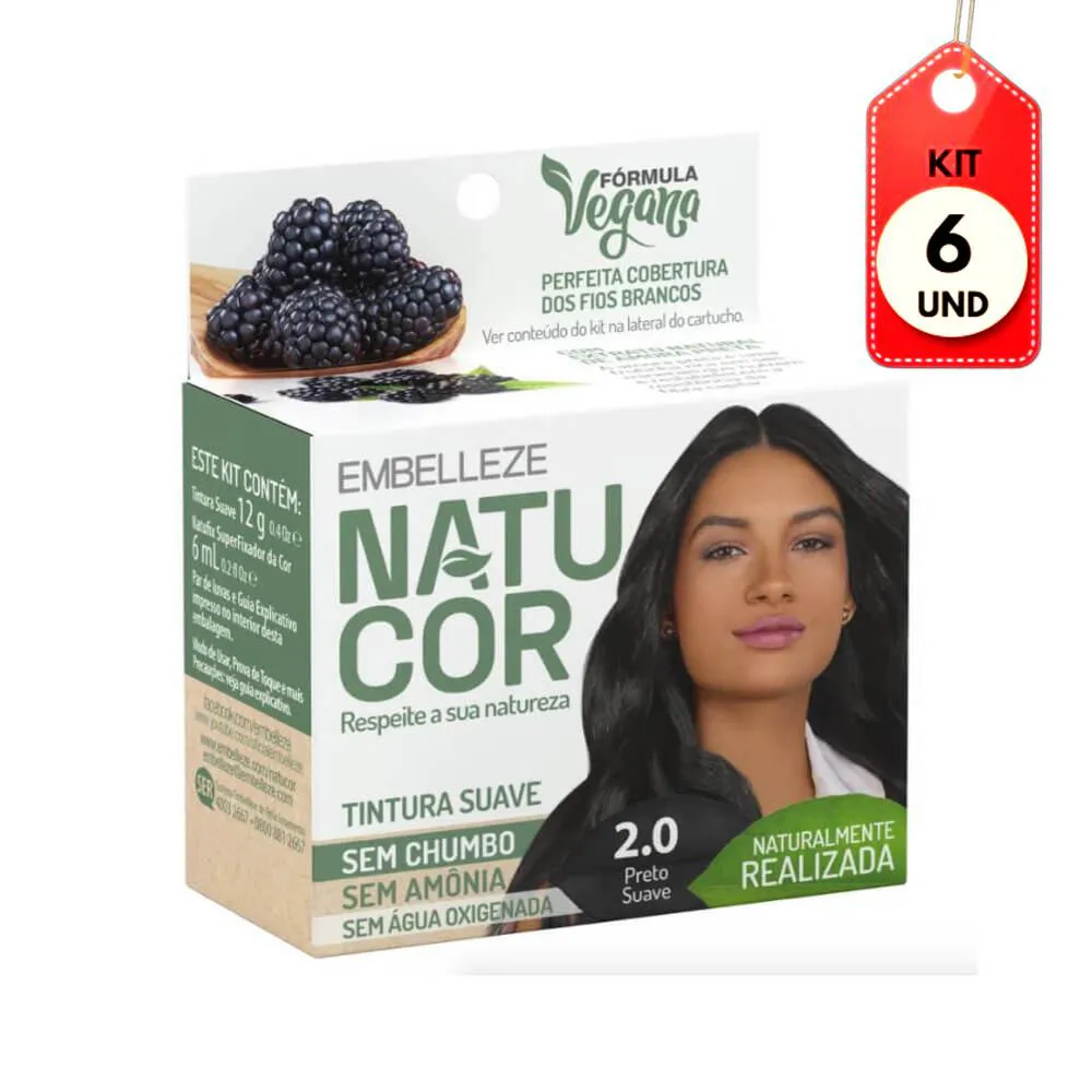 KIT C/06 NATUCOR TINTA 2.0 PRETO SUAVE 12G