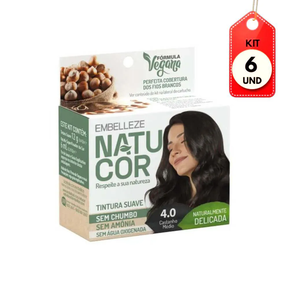 KIT C/06 NATUCOR TINTA 4.0 CASTANHO MéDIO 12G