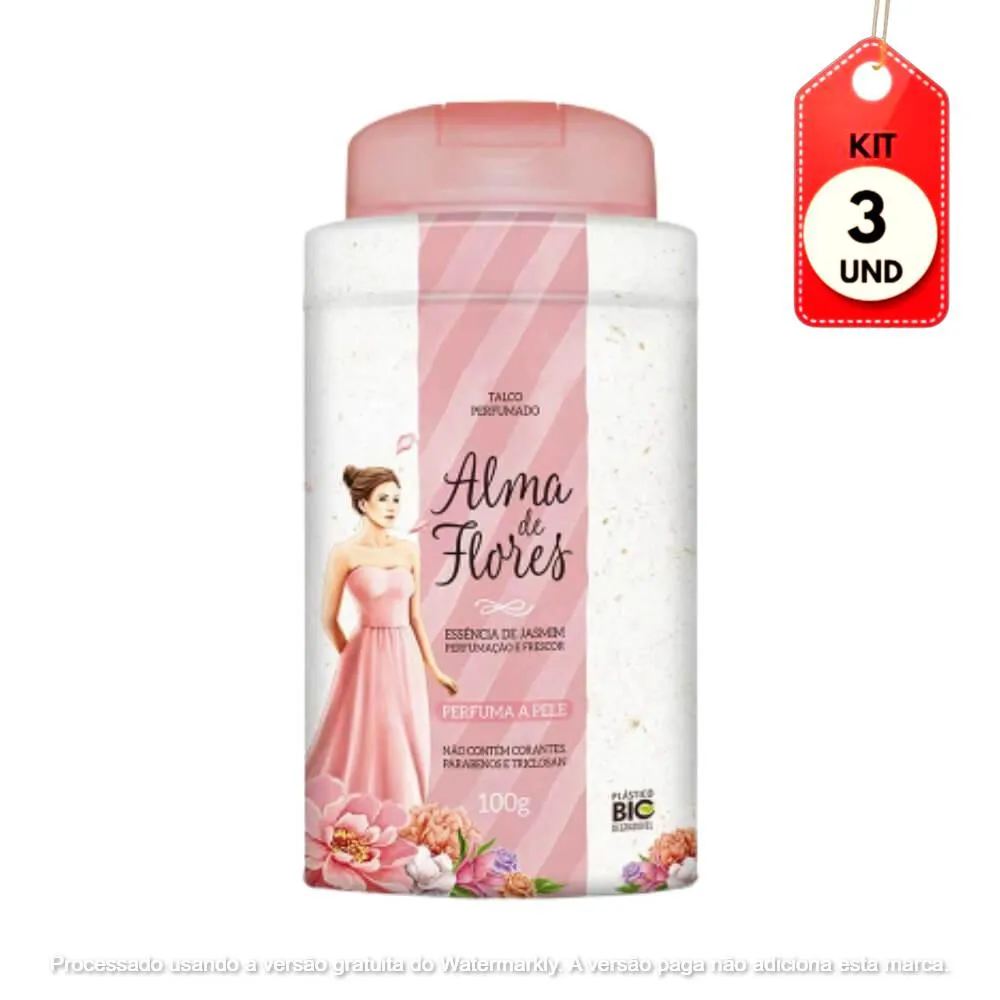 Kit Talco Alma de Flores Jasmim 100g 3 unidades