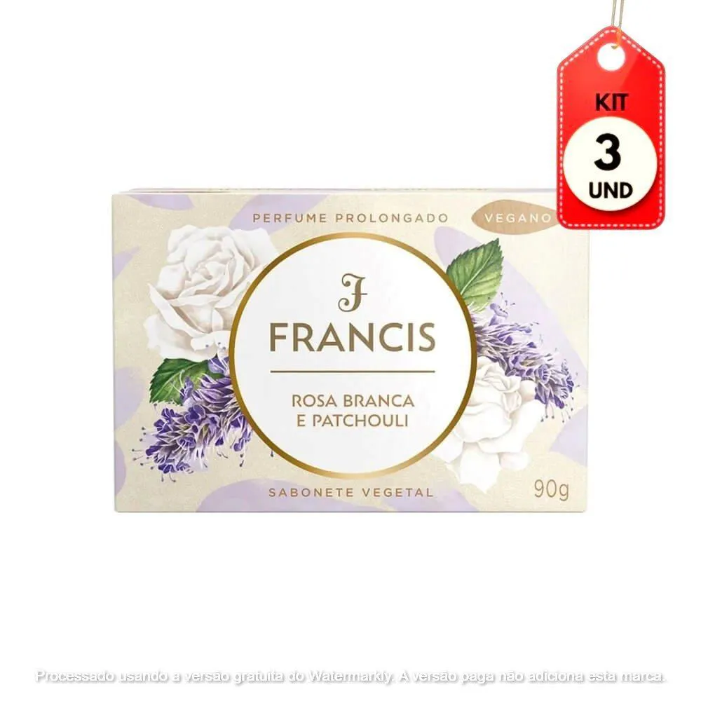 KIT C/03 FRANCIS ROSAS BRANCA E PATCHOULI SABONETE BARRA 90G