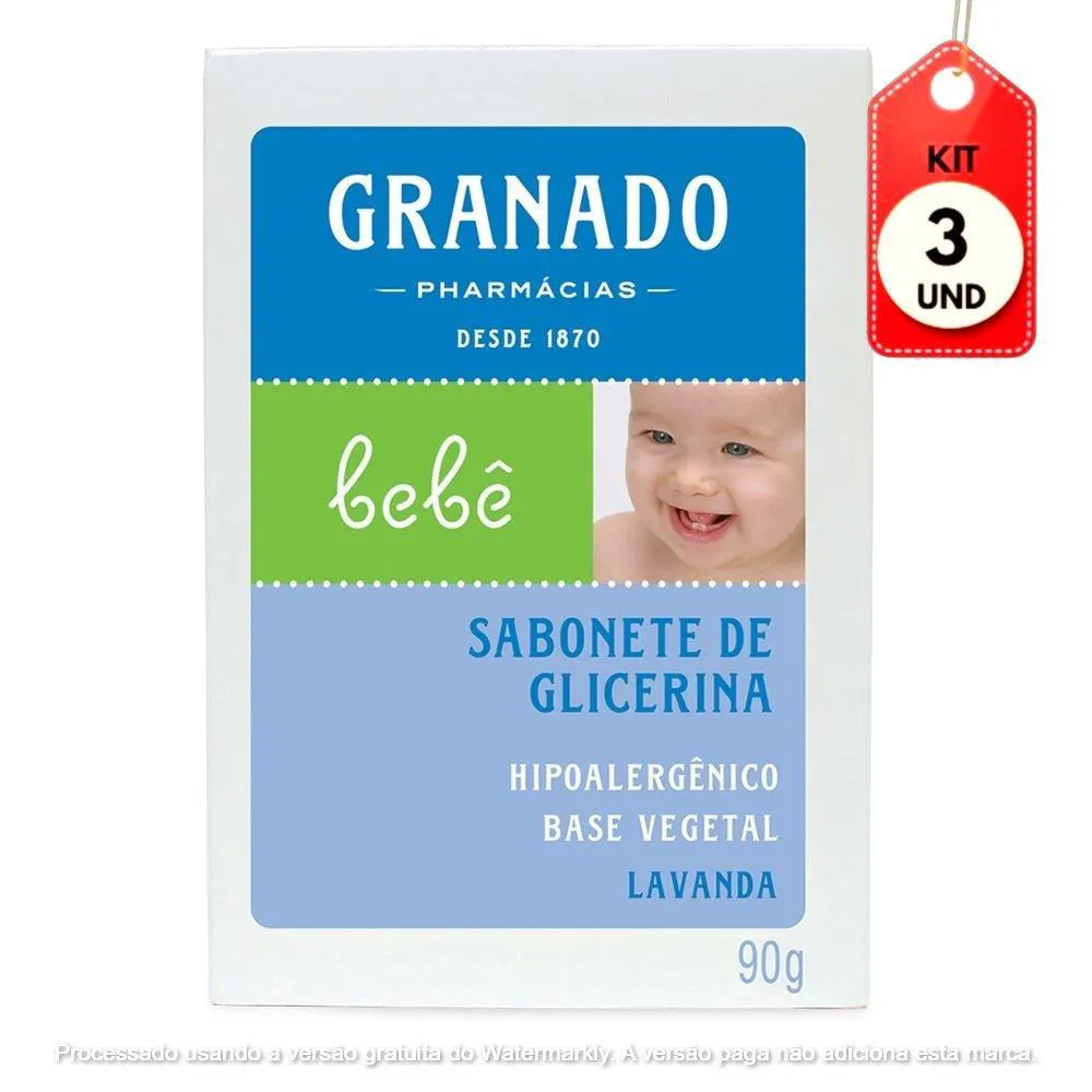 KIT C/03 GRANADO BEBê LAVANDA SABONETE 90G