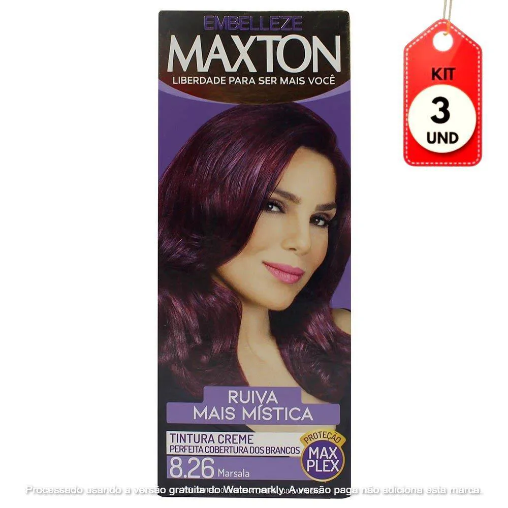 KIT C/03 MAXTON TINTA 8.26 VERMELHO MARSALA