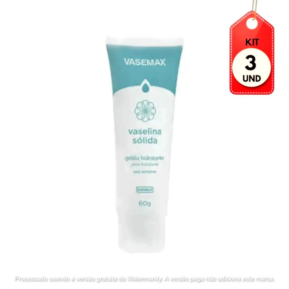 KIT C/03 VASEMAX VASELINA GELEIA HIDRATANTE PURA BISNAGA 60G