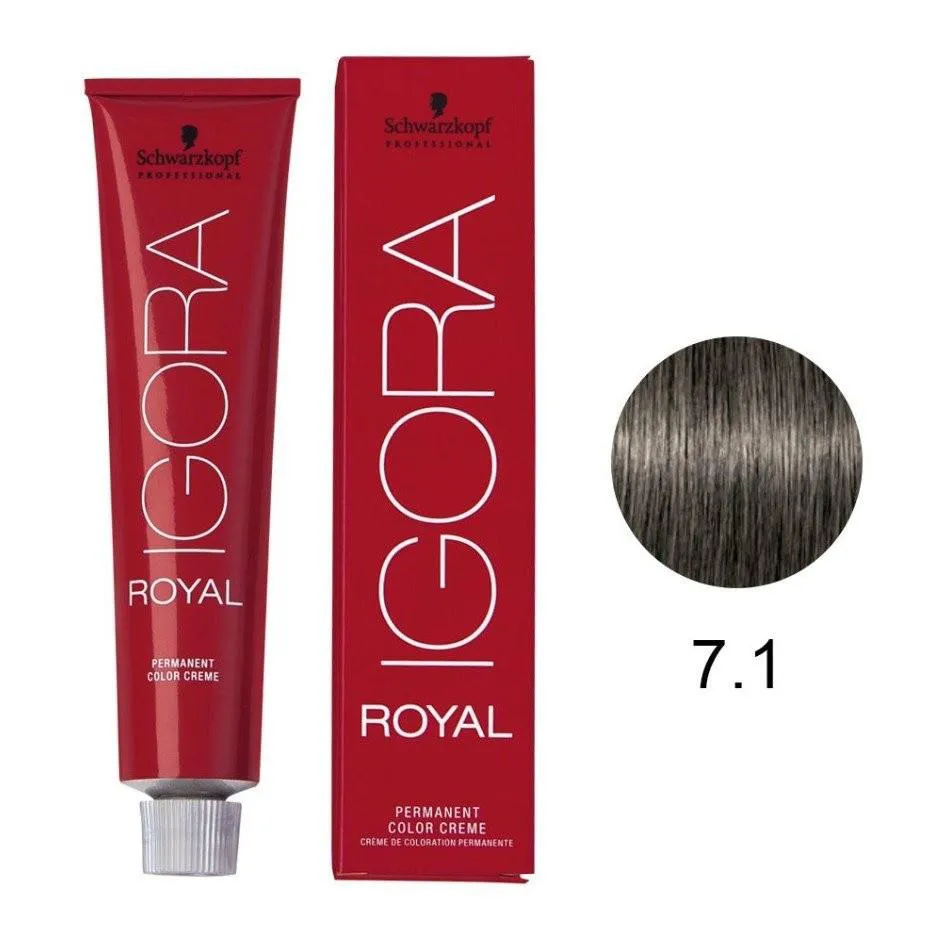 COLORAçãO SCHWARZKOPF IGORA ROYAL 60ML COR:7-1 LOURO MéDIO CINZA