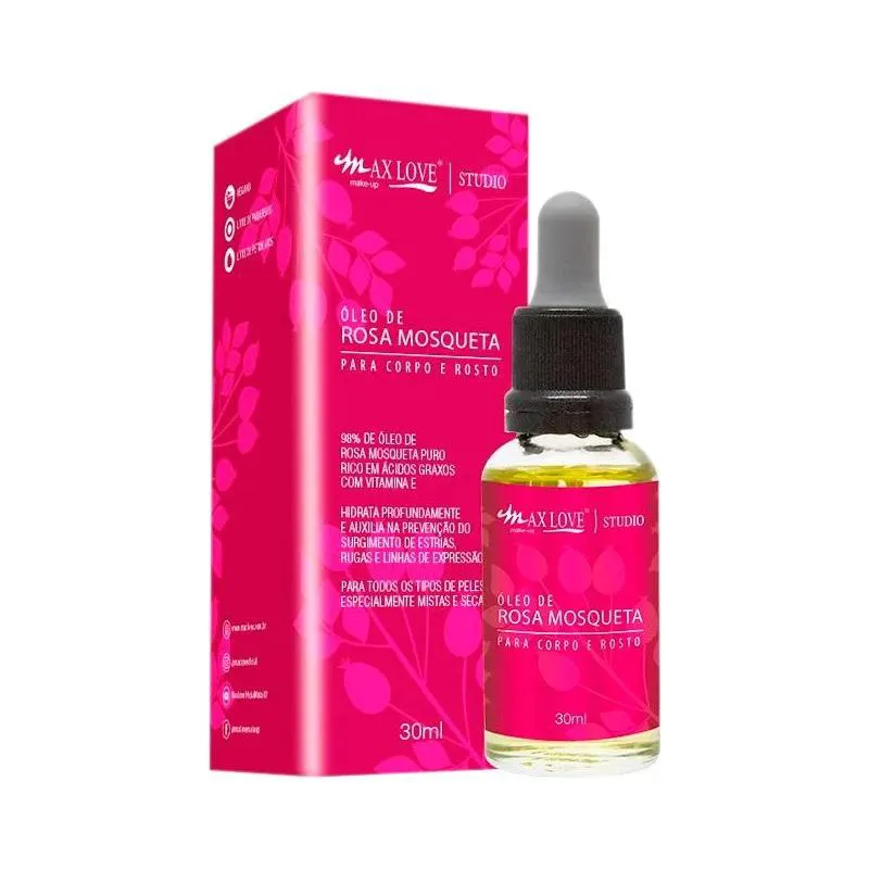 ÓLEO ROSA MOSQUETA PARA ROSTO E CORPO 30ML MAX LOVE