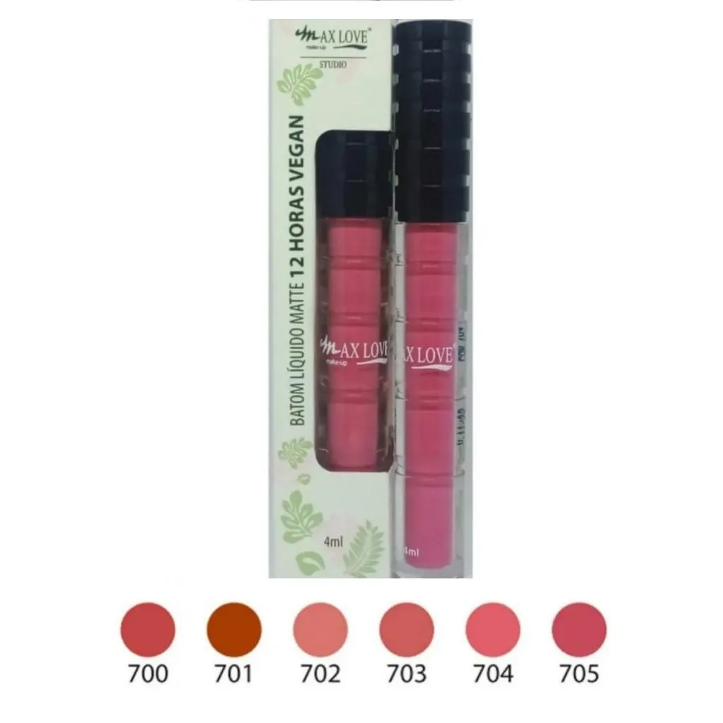 Batom  Líquido 12 Horas Matte Vegano (Cor: 700 Á 705) - Max Love 701