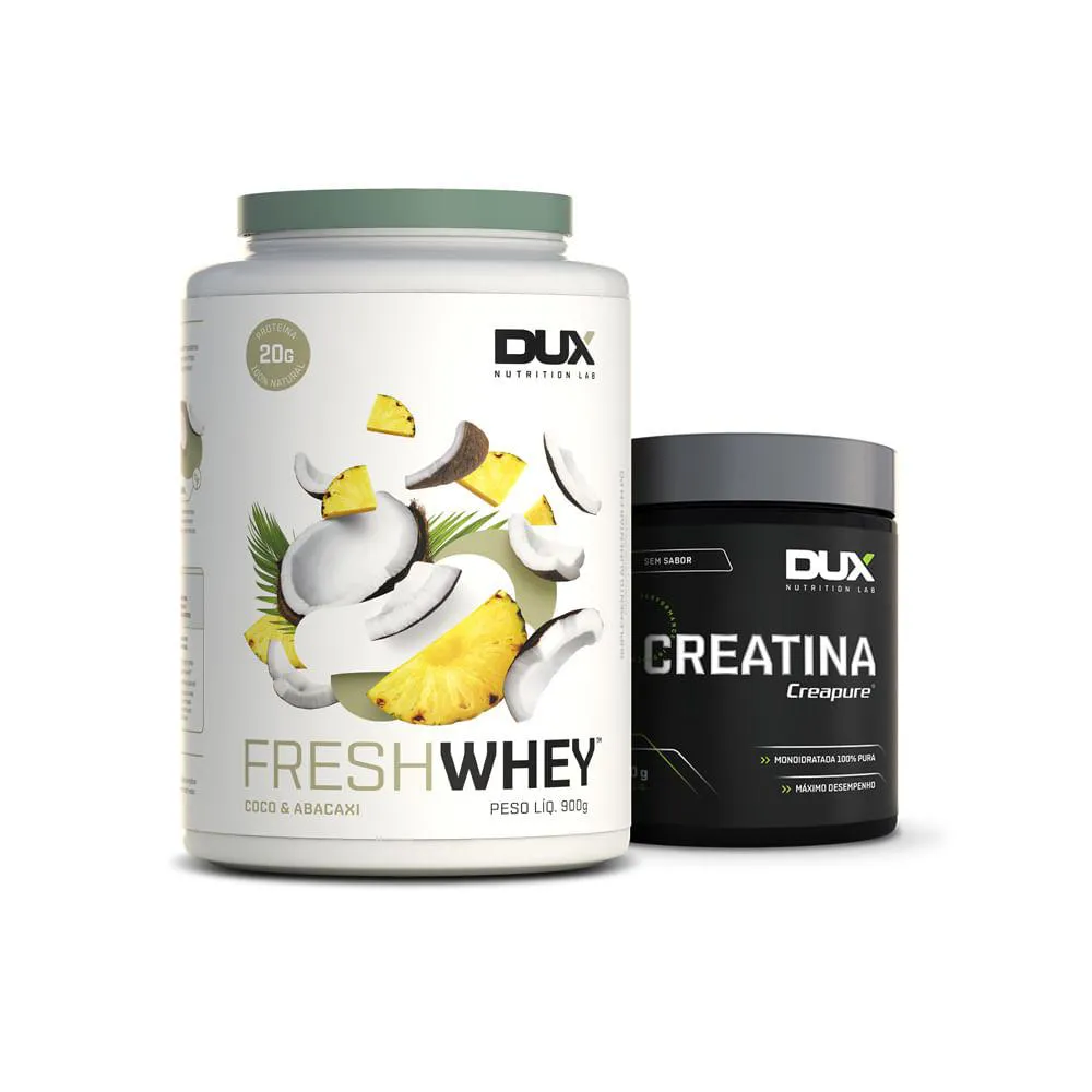 Kit Whey Protein Fresh Whey DUX Nutrition Coco e Abacaxi 900g + Creatina Creapure DUX Nutrition 300g Coco E Abacaxi + Creatina 300g