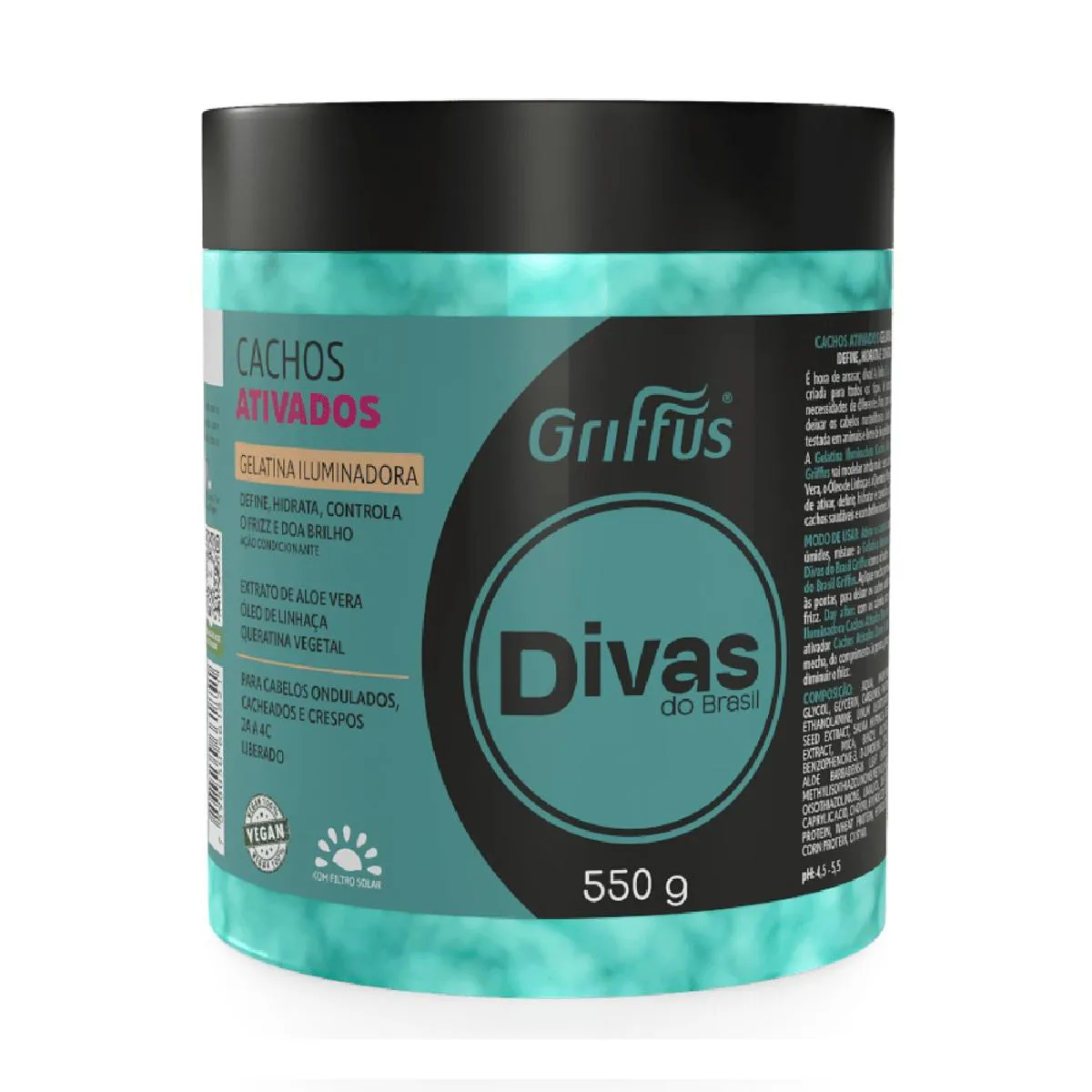 GELATINA ILUMINADORA CACHOS ATIVADOS 2A A 4C VEGANO DIVAS DO BRASIL GRIFFUS 550G