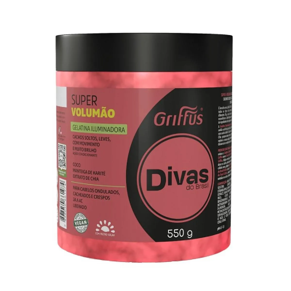 GELATINA ILUMINADORA SUPER VOLUMãO 2A A 4C VEGANO DIVAS DO BRASIL GRIFFUS 550G