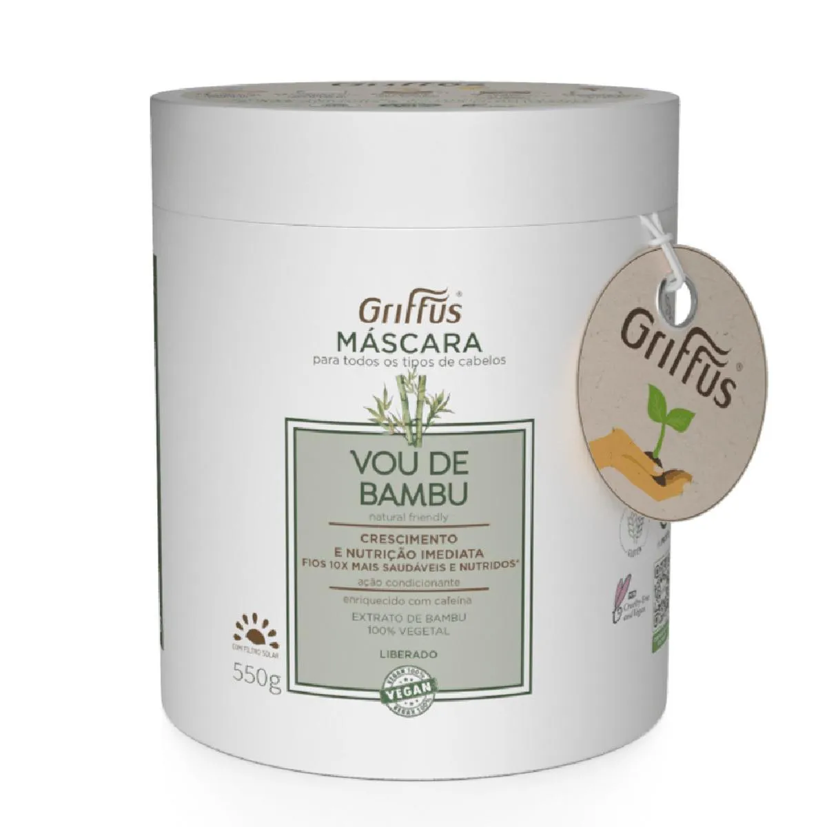 MáSCARA CRESCIMENTO E NUTRIçãO IMEDIATA VEGANO VOU DE BAMBU GRIFFUS 550G