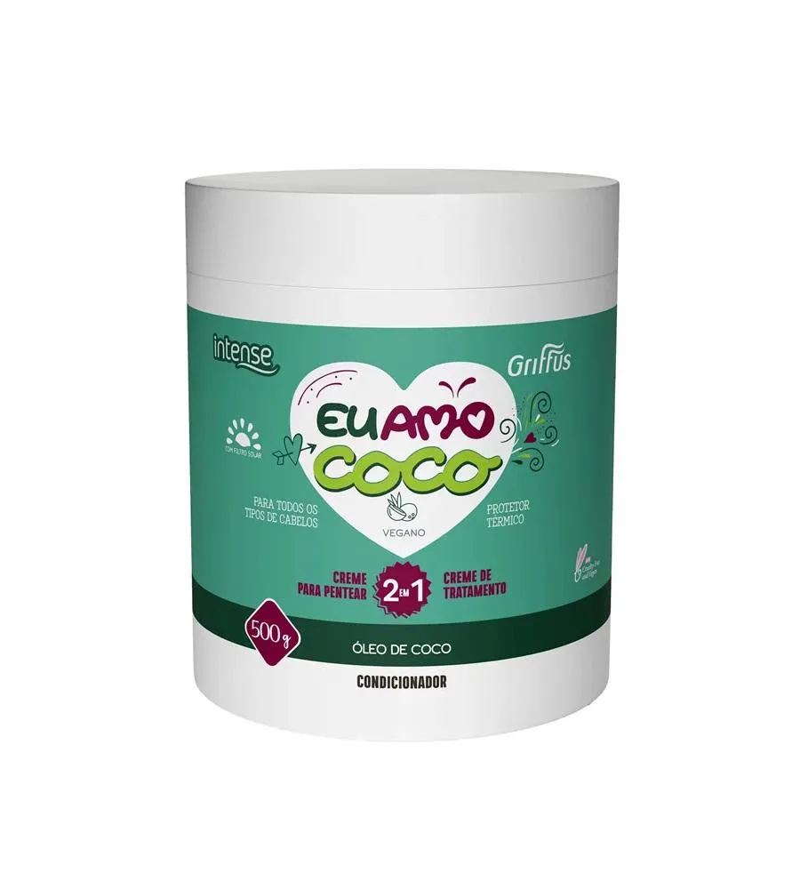 CREME PARA PENTEAR E TRATAMENTO 2 EM 1 VEGANO EU AMO COCO INTENSE GRIFFUS 500G