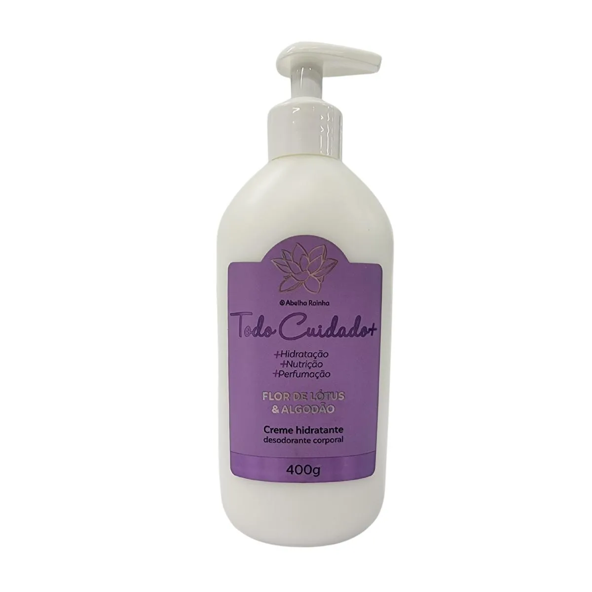 CREME HIDRATANTE CORPORAL FLOR DE LóTUS E ALGODãO TODO CUIDADO MAIS ABELHA RAINHA 400G