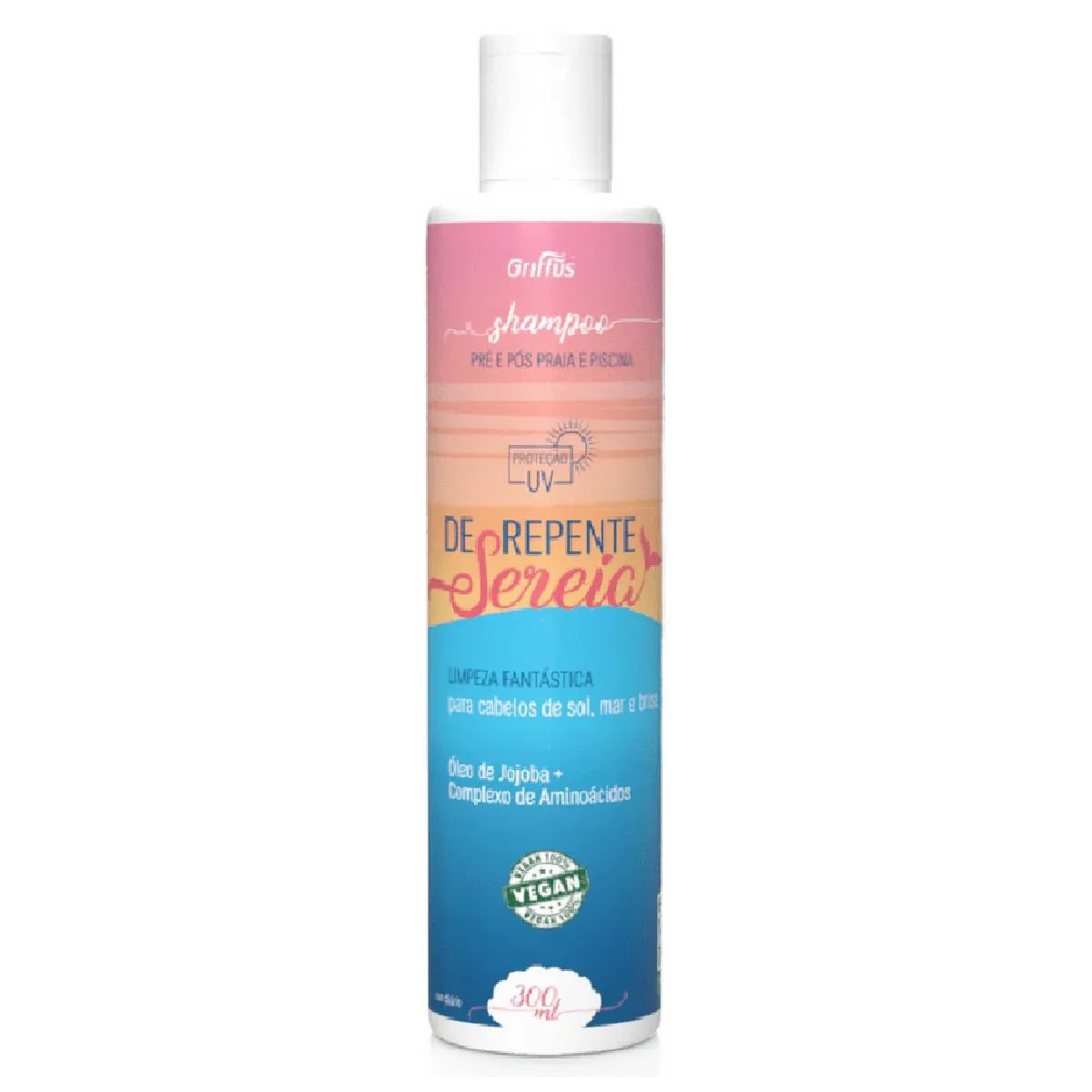 SHAMPOO PRé E PóS PRAIA E PISCINA PARA CABELOS DE SOL, MAR E BRISA VEGANO DE REPENTE SEREIA GRIFFUS 300ML