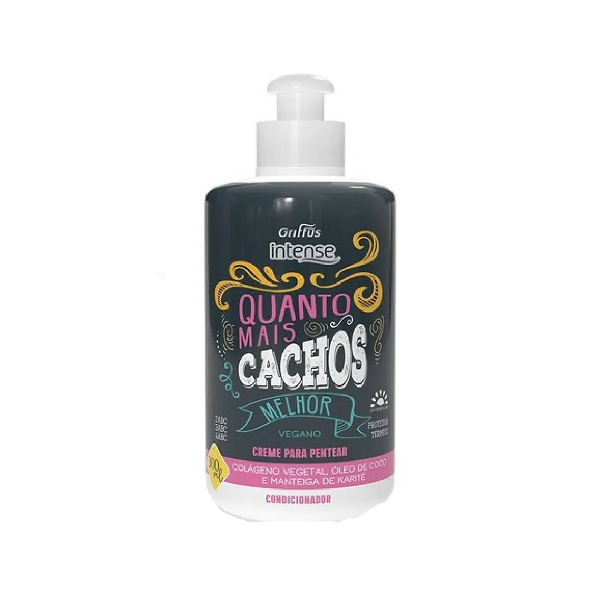 CREME PARA PENTEAR VEGANO 2ABC, 3ABC, 4ABC QUANTO MAIS CACHOS MELHOR INTENSE GRIFFUS 300ML