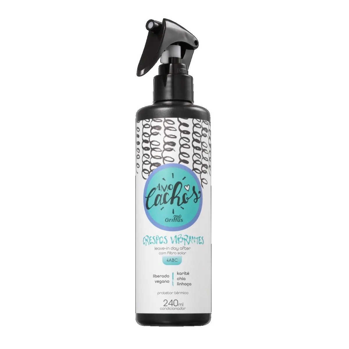 LEAVE-IN DAY AFTER KARITé, CHIA E LINHAçA CRESPOS VIBRANTES 4ABC VEGANO AMO CACHOS GRIFFUS 240ML