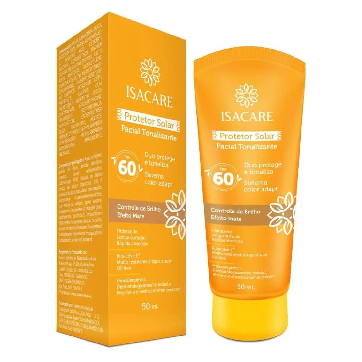 PROTETOR SOLAR FACIAL TONALIZANTE FPS 60 CONTROLE DE BRILHO EFEITO MATE ISACARE 50ML