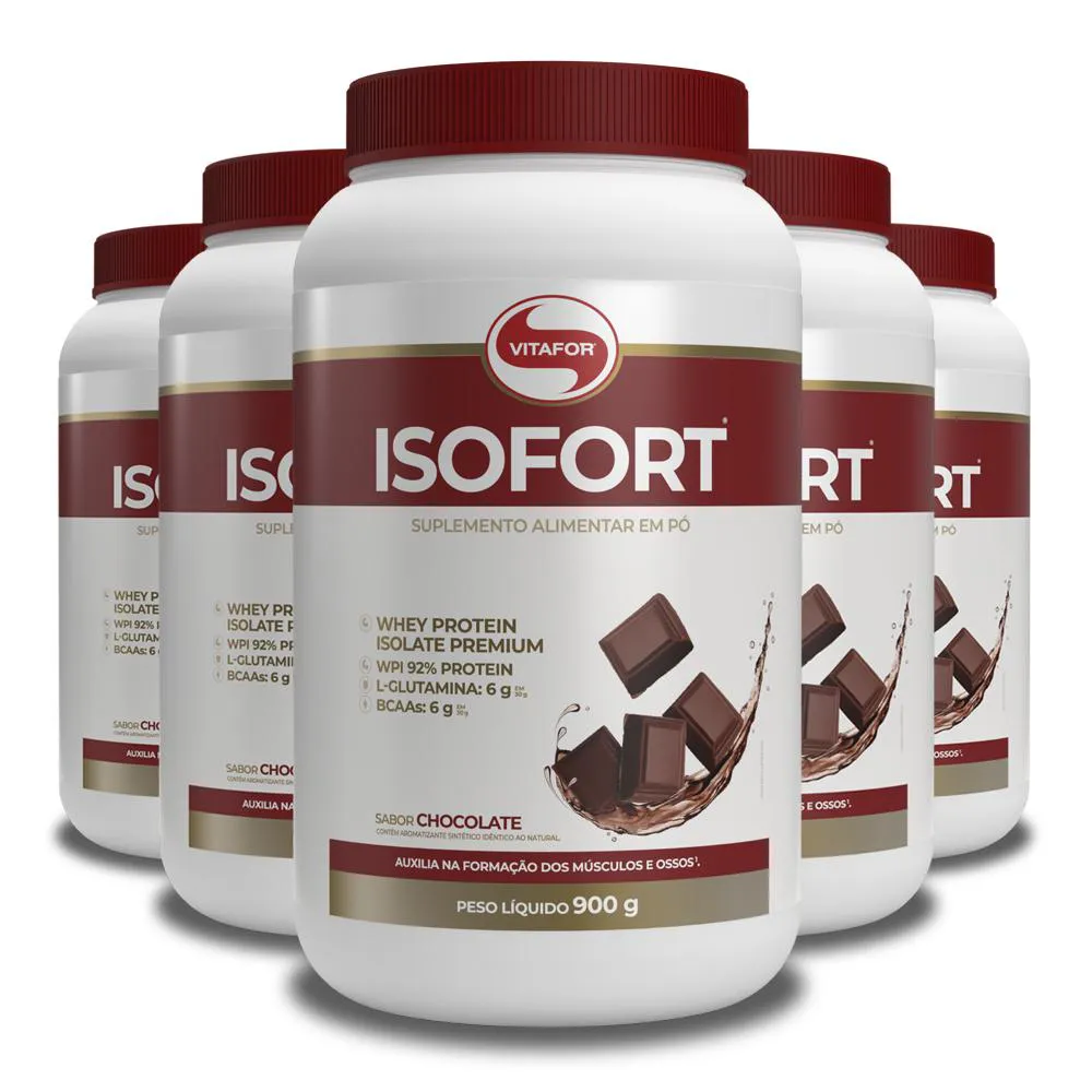 KIT 5 WHEY PROTEIN ISOFORT VITAFOR 900G CHOCOLATE