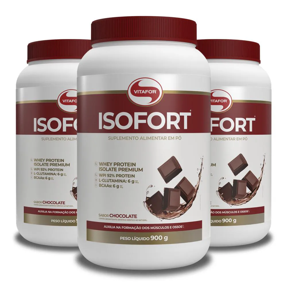 KIT 3 WHEY PROTEIN ISOFORT VITAFOR 900G CHOCOLATE