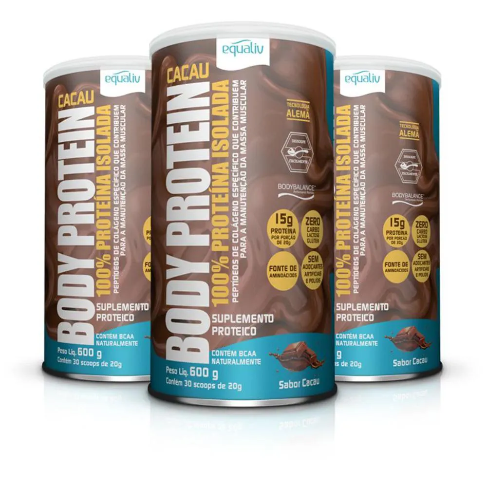 Kit 3 Body Protein Equaliv 600g Cacau