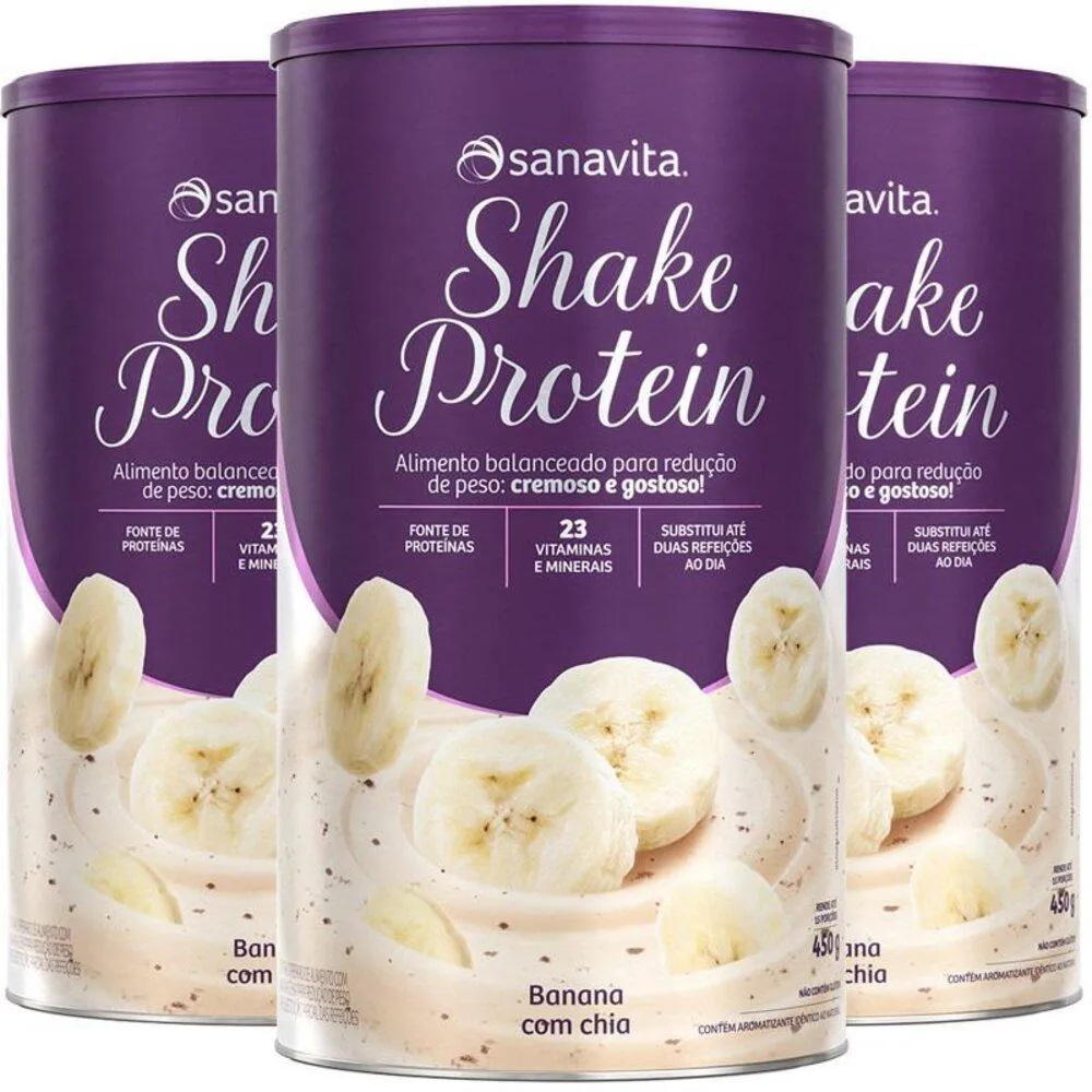 KIT 3 SHAKE SUBSTITUTO DE REFEIçãO SANAVITA 450G BANANA COM CHIA