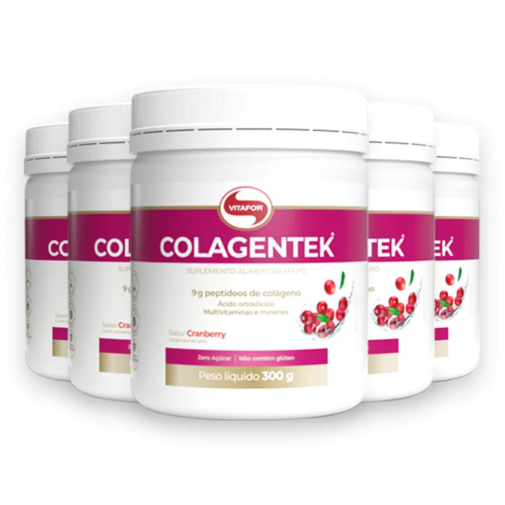 KIT 5 COLáGENO HIDROLISADO COLAGENTEK VITAFOR 300G CRANBERRY