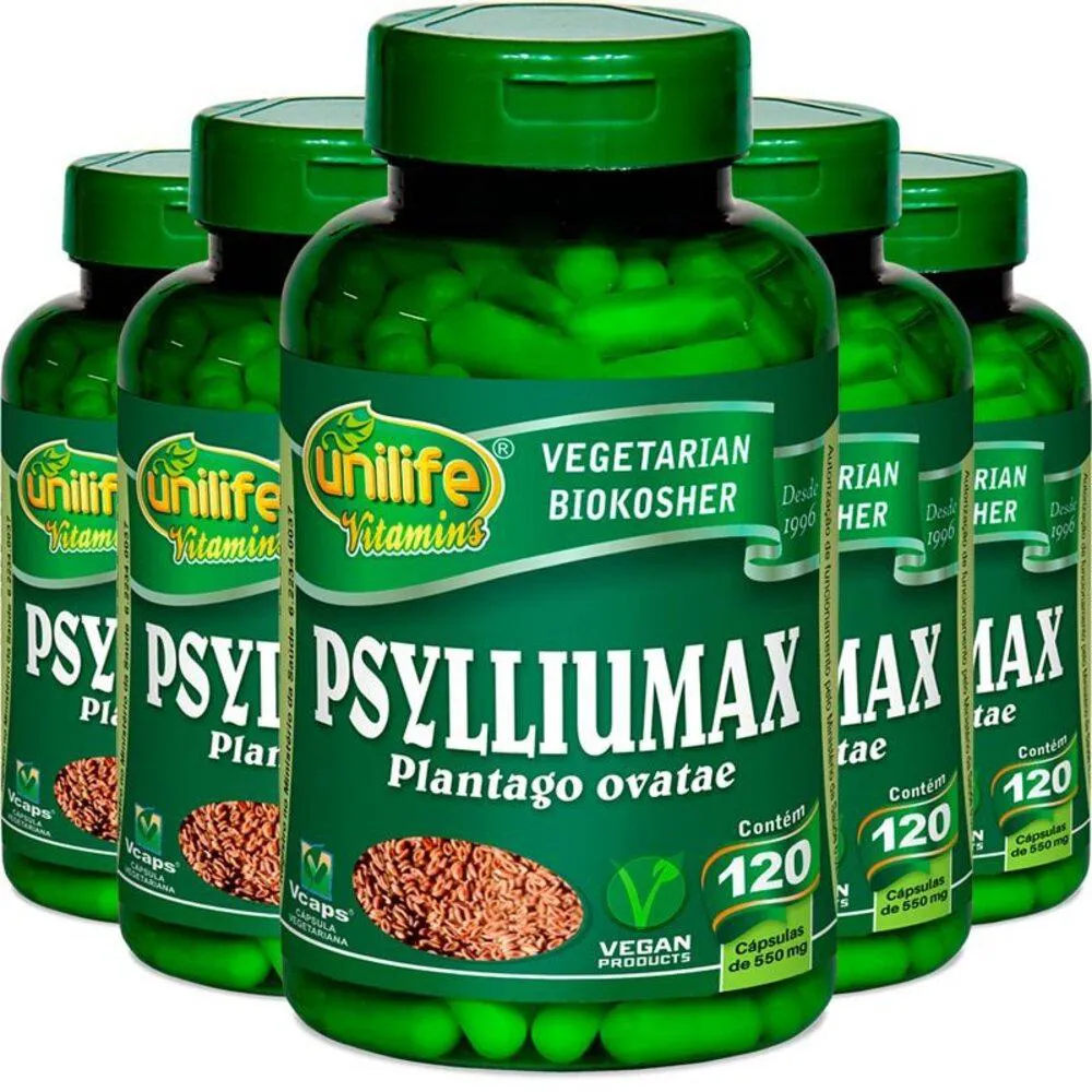 KIT 5 PSYLLIUM 120 CáPSULAS PSYLLIUMAX UNILIFE | Drogasil