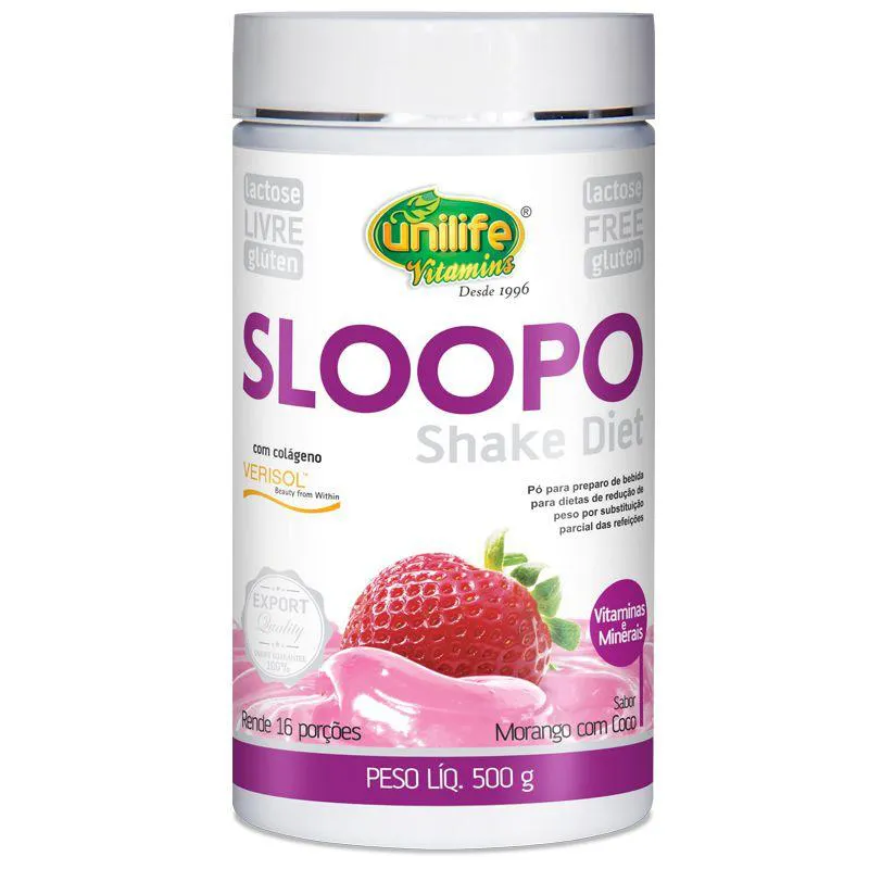 SLOOPO SHAKE DIET COM COLAGENO 400G SABOR MORANGO UNILIFE