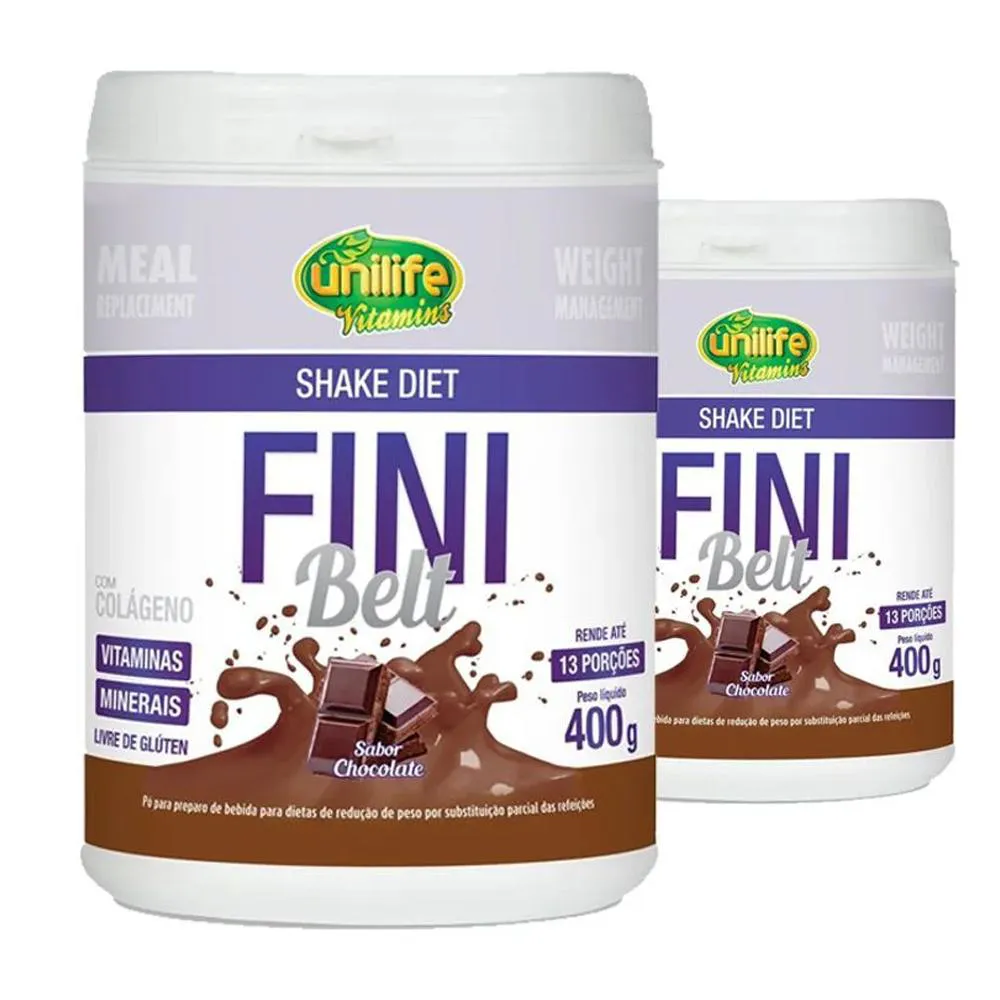 KIT 2 SHAKE DIET COM COLáGENO FINI BELT UNILIFE 400G CHOCOLATE