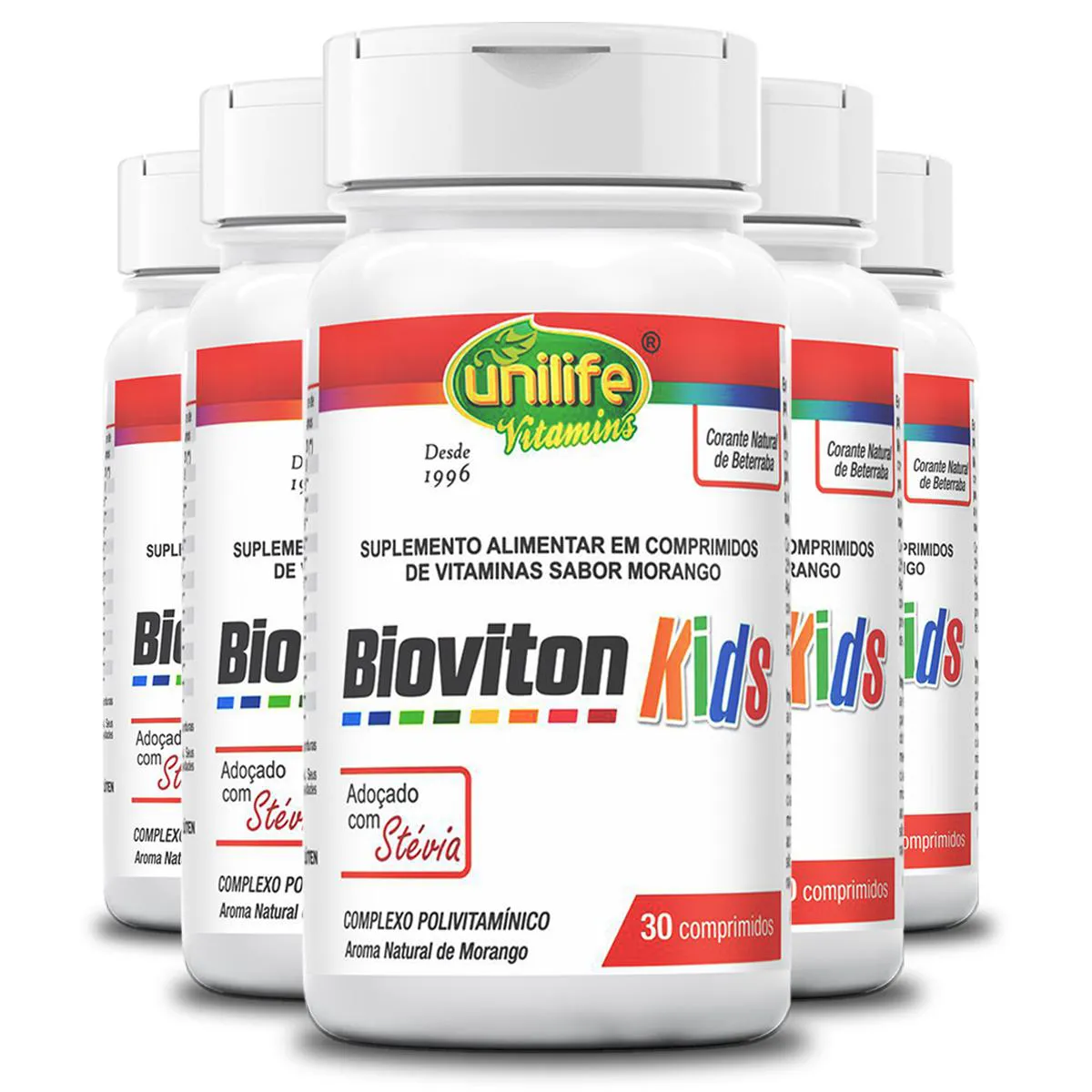 KIT 5 BIOVITON KIDS POLIVITAMINíCO UNILIFE 30 COMPRIMIDOS