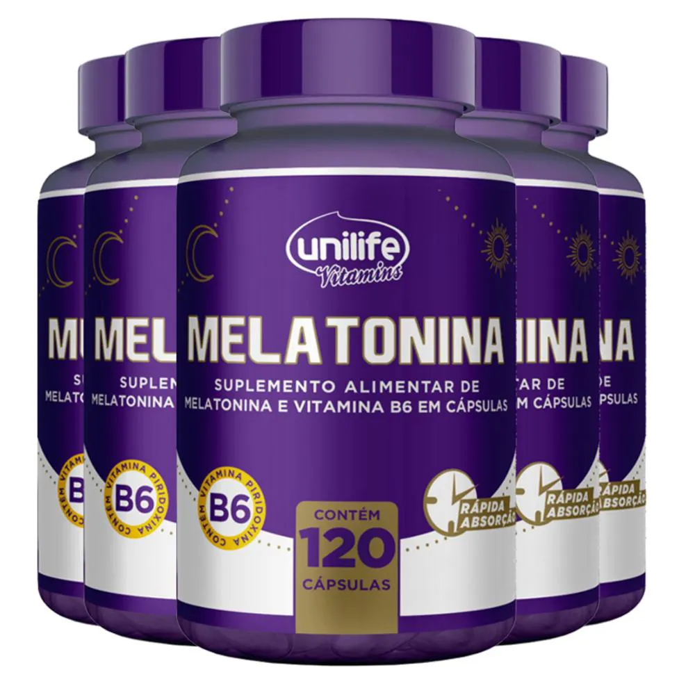 KIT 5 MELATONINA + B6 UNILIFE 120 CáPSULAS