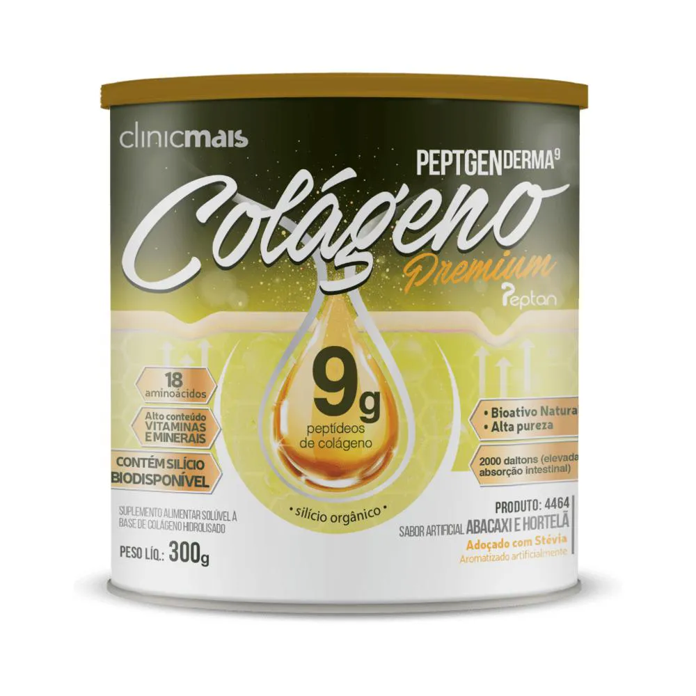 COLáGENO HIDROLISADO PREMIUM 9G CLINIC MAIS 300G ABACAXI COM HORTELã