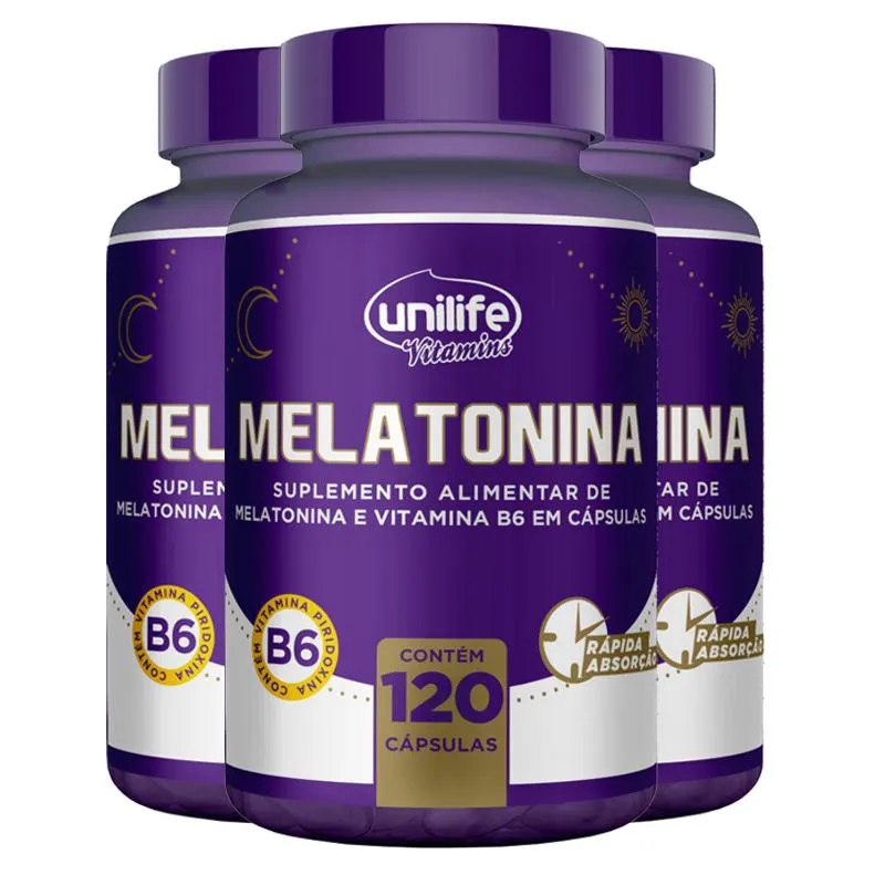 KIT 3 MELATONINA + B6 UNILIFE 60 CáPSULAS