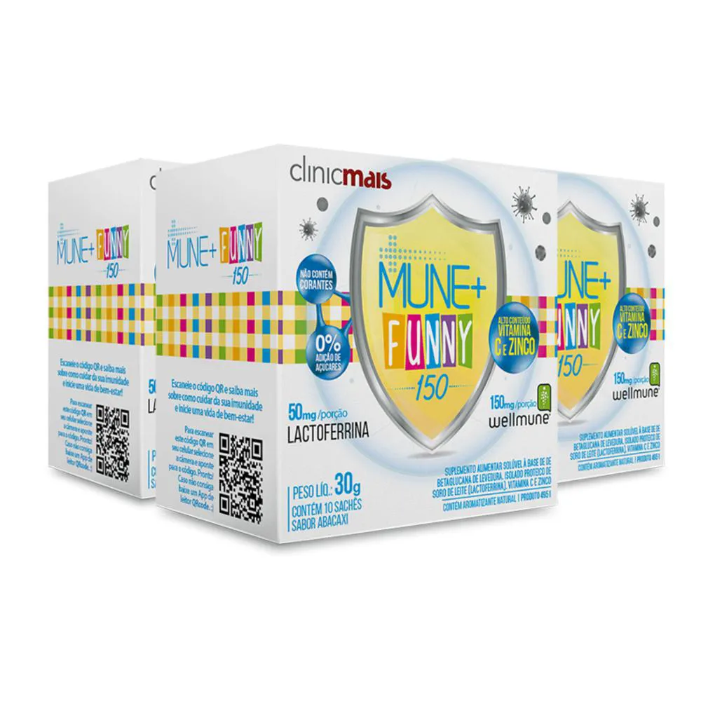 Kit Polivitamínico Mune + Funny 150 Clinic Mais 10 sachês 3 unidades 