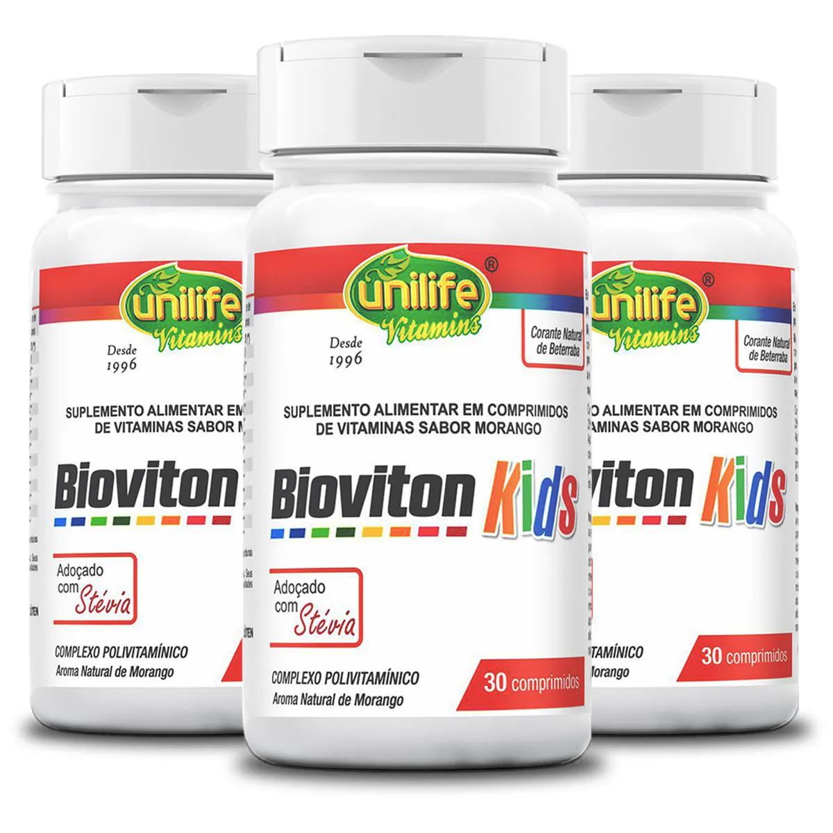 KIT 3 BIOVITON KIDS POLIVITAMINíCO UNILIFE 30 COMPRIMIDOS