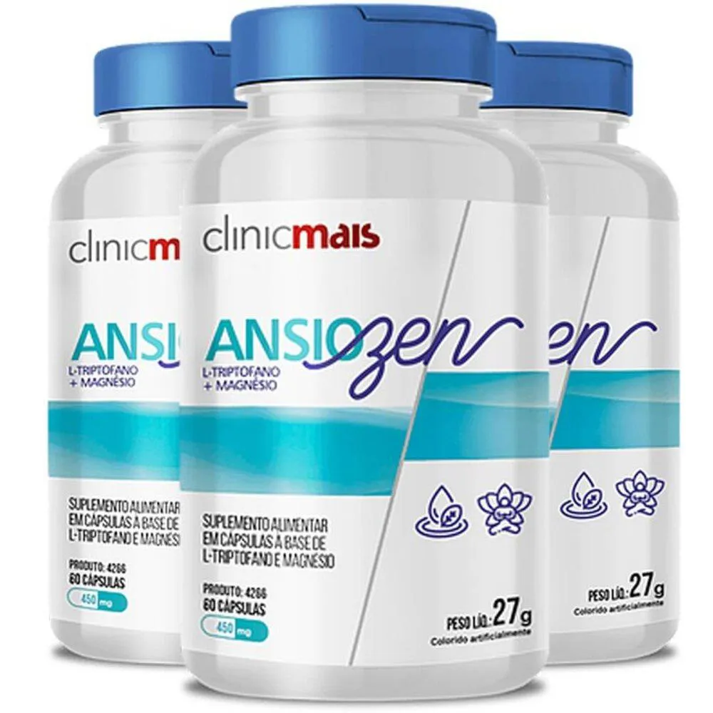 KIT 3 ANSIOZEN L-TRIPTOFANO E MAGNéSIO CLINICMAIS 60 CáPSULAS