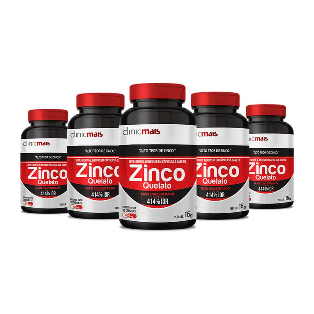 Kit Zinco Quelato Clinicmais  500mg 5 unidades 30 cápsulas