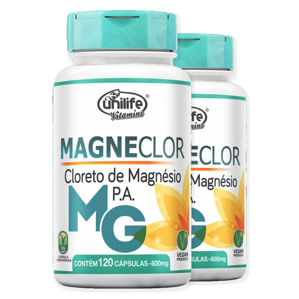 KIT 2 CLORETO DE MAGNéSIO P.A MAGNECLOR UNILIFE 120 CáPSULAS
