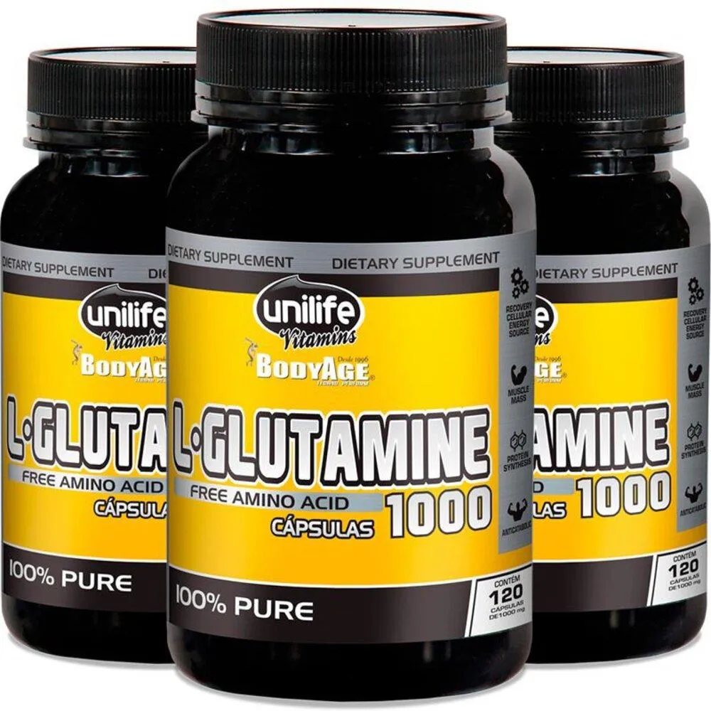 KIT 3 L-GLUTAMINA 100% PURA 120 CáPSULAS UNILIFE