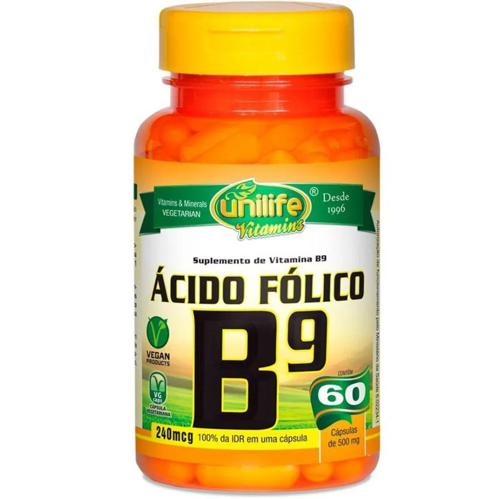 Vitamina B9 Ácido Fólico Unilife 60 cápsulas