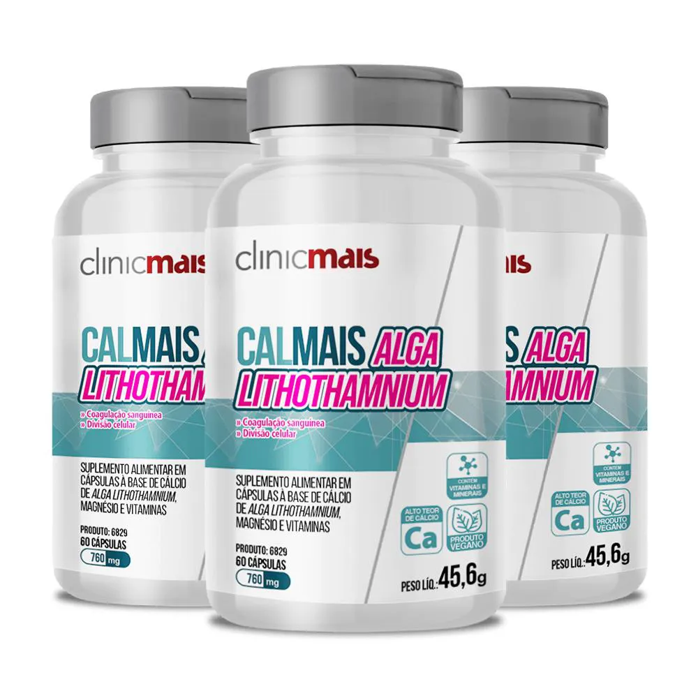 Kit 3 Calmais Alga Lithothamnium ClinicMais 60 Cápsulas