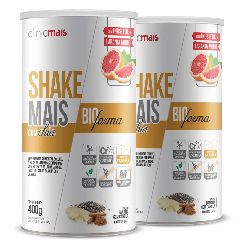 KIT 2 SHAKE BIOFORMA COM CHIA CLINIC MAIS BANANA COM CANELA 400G