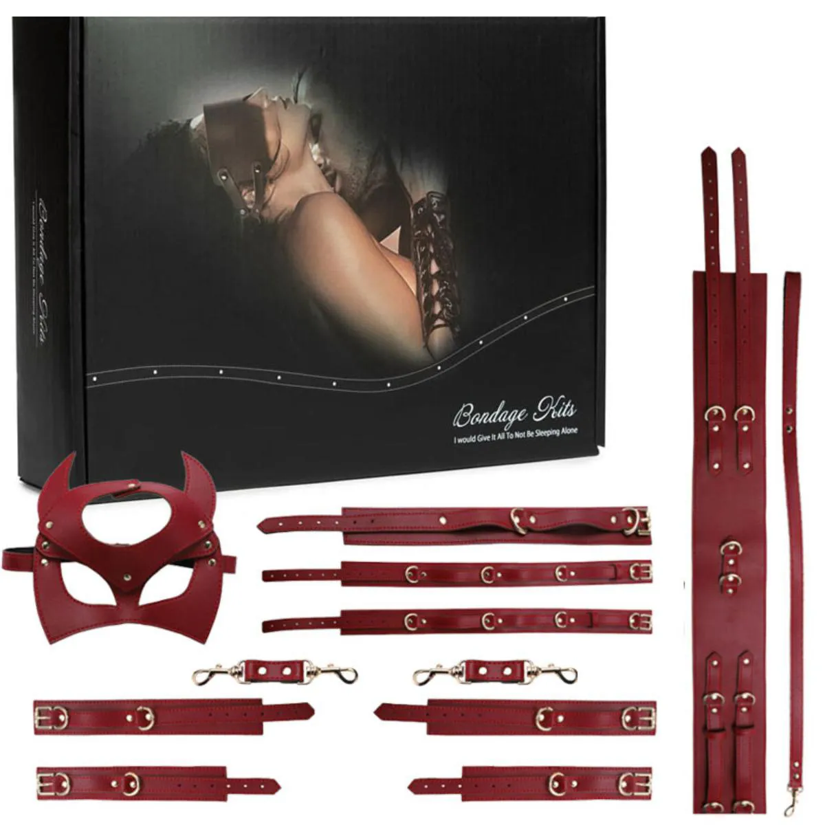 KIT SADO FETICHE BONDAGE BDSM 7 PEçAS VERMELHO