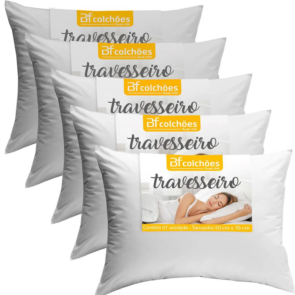 KIT 5 TRAVESSEIROS ANTIALéRGICO ANTIESTRESSE 50X70CM - BF COLCHõES BRANCO